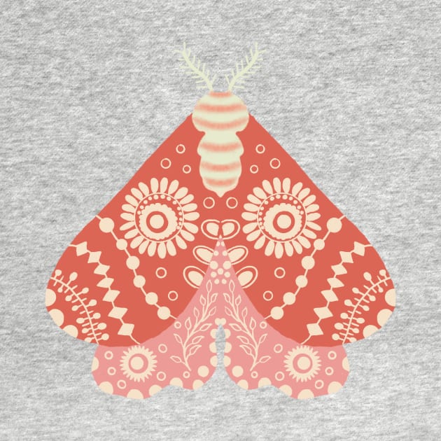 Folk Art Moth in Coral by MarcyBrennanArt